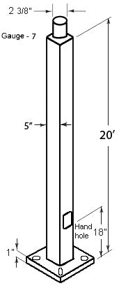 RAB PS5-07-20WT Tenon Top Pole, 5" Shaft, 7 Gauge, 20 Feet Height, Bronze Finish