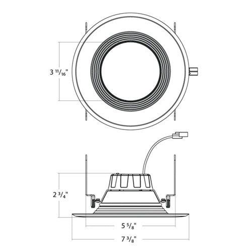 RAB R6R89FA120WB 8W 6" LED Round Retrofit Downlight Baffle, Adjustable Head, 2700K, 3000K, 3500K, 4000K & 5000K Color Temperature