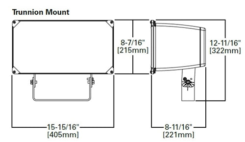 Cooper Streetworkds UFLD-CA2-180-740-U-66-T-AP-10K-PR7 180W LED Flood Light, 2 LED, 70 CRI, 4000K, 120-277V, NEMA 6H x 6V Wide, Trunnion Mounting, Grey, Series 10kV UL 1449 Surge Protective Device, NEMA 7-PIN Twistlock Photocontrol