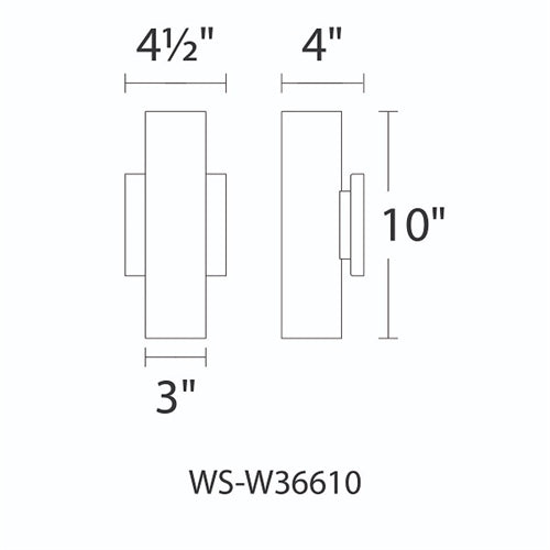 WAC Lighting WS-W36610-BK 11W 10" Caliber Outdoor LED Wall Sconce, 3000K Color Temperature, 90 CRI, 735 Lumens, Black