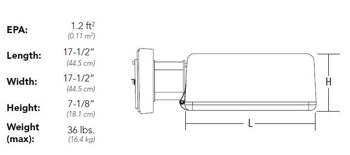 Lithonia KAD LED 20C 1000 50K R4 MVOLT RPUMBAK04 DBLBXD 73W LED Contour Soft Square Area Light, 20 LEDs, 1000mA, 5000K, Type IV Distribution, 120-277V, 4" Arm Round Pole Adaptor, Textured Black