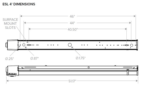 Columbia Lighting ESL4-40HL-FAW-EDU-ELL14-NXWOM 4' Escalate Stairwell LED Light, 4000K, 5800 Lumens, Frosted Acrylic Lens, Wide Distribution, 0-10V Dimming, 120-277V, Emergency Battery Pack, NXSMP2-OMNI PIR Occupancy Sensor
