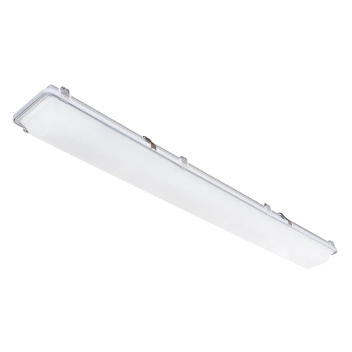 Columbia Lighting LXEM4-40LW-RFA-EU-SSL 36W 4' LED Enclosed and Gasketed Fiberglass Extreme Environment, 4000K, 4050-4450 Lumens, Ribbed Frosted Acrylic Shielding, Fixed Output, 120-277V, Stainless Steel Tamper Resistance Latches, White