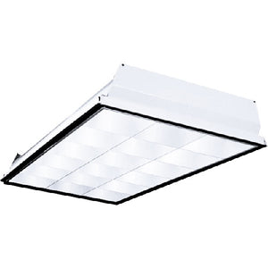 Columbia Lighting P422-232U6G-LS33-S-E277 2' x 2' Recessed Air Handling Parabolic Louver, Two Lamps, U-Bent 6" Leg Spacing Lamp, Grid Ceiling, Low Iridescent Specular Louver, 3 Cells Crosswise, 3 Cells Lengthwise, 277V