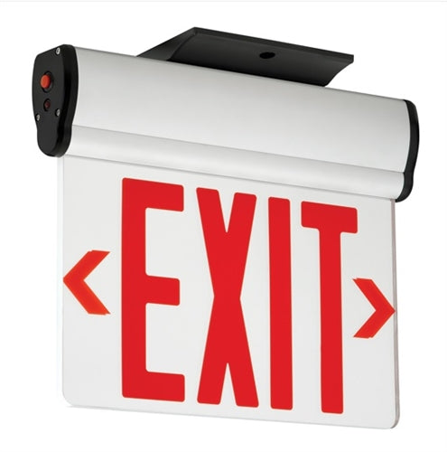 Compass Lighting CELS1GNE Edge-Lit LED Emergency Exit, 120V-277V, Surface Mount, Single Face, Green Letters, Brushed Aluminum with Battery