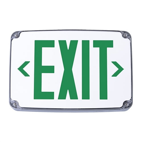 Compass Lighting CEWDGE Wet Location LED Emergency Exit, 120V-277V, Double-Face, End or Ceiling Mounted, Green Letters, with Battery