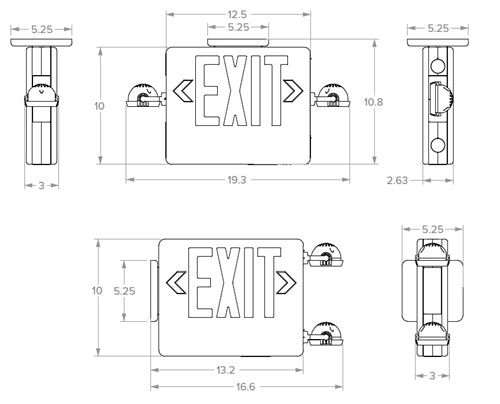 Dual Lite EVCHL-U-G-B-12 12W High Lumen Combination Exit/ Emergency Light, Universal Single/ Double Face, Green Letter, Black Finish