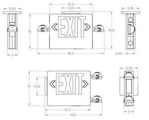 Dual Lite EVCHL-U-G-W-12 12W High Lumen Combination Exit/ Emergency Light, Universal Single/ Double Face, Green Letter, White Finish
