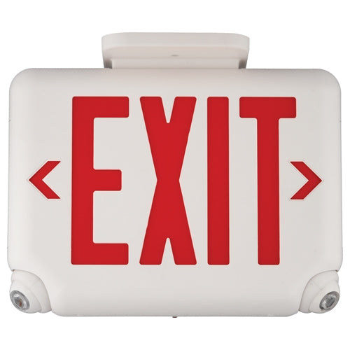 Dual-Lite EVCURW Architectural LED Exit and Emergency Light, Universal Face, Red Letters, White Finish, Standard Model, No Self-Diagnostics