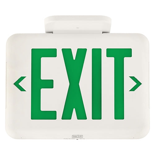 Dual-Lite EVEUGW LED Exit Sign, Single/ Double Face, Green Letters, White Finish, Standard Model, No Self-Diagnostics