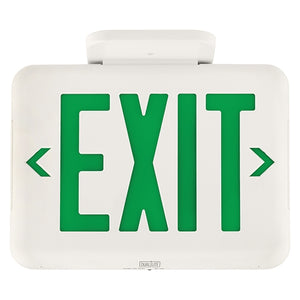 Dual-Lite EVEUGWE LED Exit Sign, Single/ Double Face, Green Letters, White Finish, Emergency Operation, No Self-Diagnostics