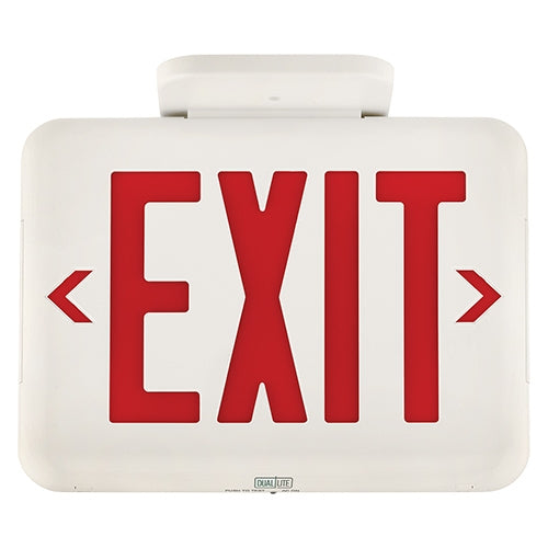 Dual-Lite EVEURWEI LED Exit Sign, Single/ Double Face, Red Letters, White Finish, Emergency Operation, Spectron Self-Diagnostics