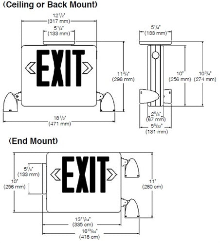 Dual-Lite HCXUGW-0-RC12 Side Mount Designer LED Exit Sign and Emergency Light, Universal Face, Green Letters, White Finish, with 23W Remote Capacity, Lighting Heads Not Included