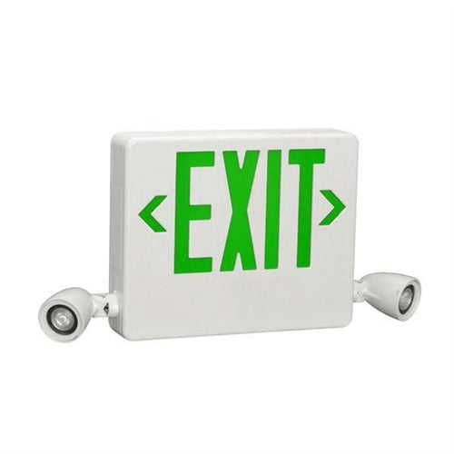 Dual Lite HCXUGW-03LRC12 Side Mount Designer LED Exit Sign and Emergency Light, Universal Face, Green Letters, 3W LED Lamps with 17W Remote Capacity, White Finish