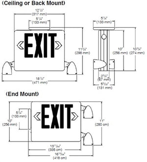 Dual-Lite HCXUGWRC12 Side Mount Designer LED Exit Sign and Emergency Light, Universal Face, Green Letters, White Finish, with 12W Remote Capacity, Lighting Heads Included