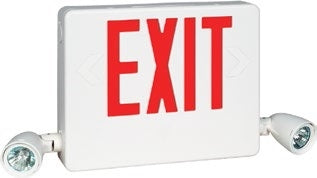 Dual-Lite HCXURW Side Mount Designer LED Exit Sign and Emergency Light, Universal Face, Red Letters, White Finish,