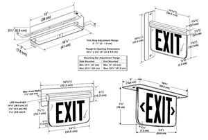 Dual-Lite LECDGRNE Ceiling Mount Architectural Edge-Lit LED Exit Sign, 120-277V, Double Face, Green Letters, Right Arrow, Satin Aluminum Finish, Emergency Operation