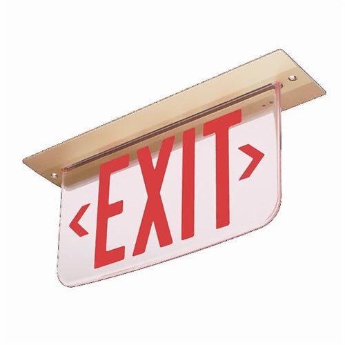 Dual-Lite LECDRRNE Ceiling Mount Architectural Edge-Lit LED Exit Sign, 120-277V, Double Face, Red Letters, Right Arrow, Satin Aluminum Finish, Emergency Operation