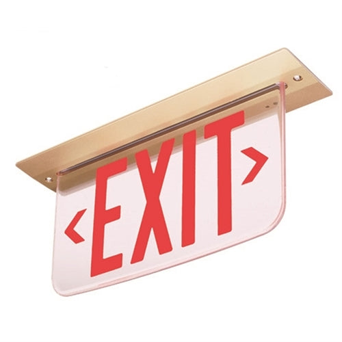 Dual-Lite LECSRXNEM-XK Ceiling Mounting Architectural Edge-Lit LED Exit Sign, 120/277V, Single Face, Red Letters, No Arrows, Satin Aluminum Finish, Emergency Operation, Mirror Plaque Background