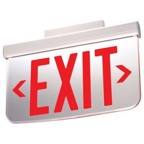 Dual Lite LESWSRXWA-8L Wall Mount Architectural Edge-Lit LED Exit Sign, Single Face, Red Letters, No Arrows, White Finish, AC Only, Audible/ Flasher Module