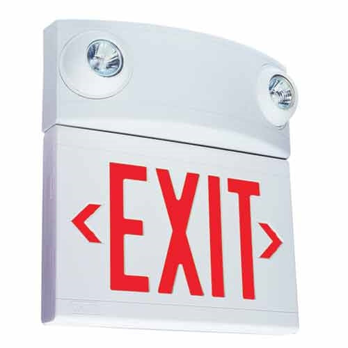 Dual-Lite LTURWD 10W Tandem Emergeny Lighting Unit and LED Exit Sign Combo, Single/ Double Face, Red Letters, White Finish, Damp Location Model, No Self-Diagnostics
