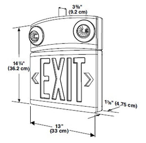 Dual-Lite LTURWD 10W Tandem Emergeny Lighting Unit and LED Exit Sign Combo, Single/ Double Face, Red Letters, White Finish, Damp Location Model, No Self-Diagnostics