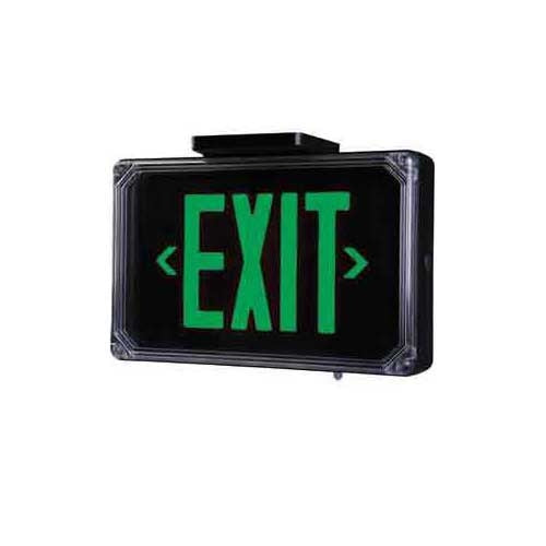 Dual-Lite SEWLDGBE Harsh Environment Exit Sign, 120/277V, Double Face, Green Letters, Black Finish, Emergency Operation