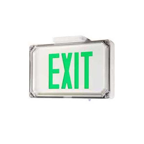 Dual-Lite SEWLDGW Harsh Environment Exit Sign, 120/277V, Double Face, Green Letters, White Finish, AC Only Operation