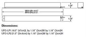Dual-Lite UFO-LP1 One 21-28W Standard or 24-54W High Output T5; One 32W (4'), 40W (5') or 44W H0 (4') T8 Low Profile Emergency Lighting Fluorescent Lamp; or One 36-55W (4-pin) Long Compact Fluorescent Battery Pack, 120-277V, 390-700 Lumens
