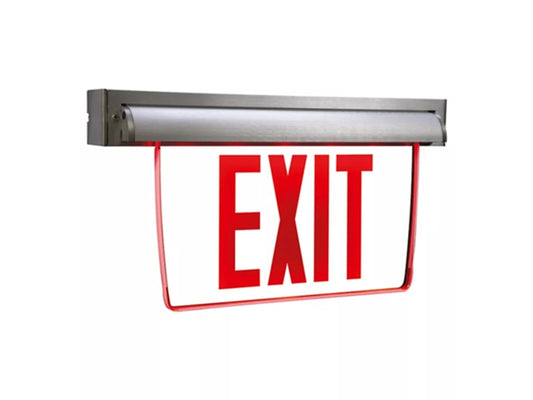 Sure Lites EUX6R Universal Mount Edge Lit LED Exit Sign, Universal Face Option, Red Exit Color, Brushed Aluminum Housing