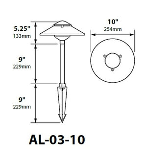 Focus Industries AL-03-10LED3WBR 12V 3W Omni LED Cast Aluminum 10" 2 Tier Pagoda Hat Area Light, Weathered Brown Finish