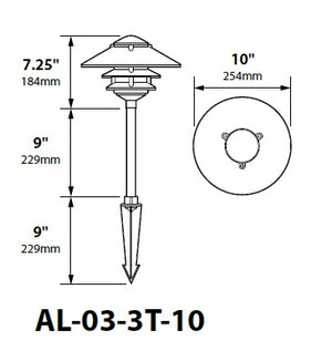 Focus Industries AL-03-3T103LED3CAM 12V 3W Omni LED Cast Aluminum 10" 2 Tier Pagoda Hat Area Light with 3" Base, Camel Tone Finish