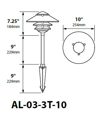 Focus Industries AL-03-3T10LED3RBV 12V 3W Omni LED Cast Aluminum 10" 3 Tier Pagoda Hat Area Light, Rubbed Verde Finish