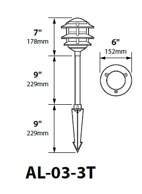 Focus Industries AL-03-3TLED3BLT 12V 3W Omni LED Cast Aluminum 6" 3 Tier Pagoda Hat Area Light, Black Texture Finish