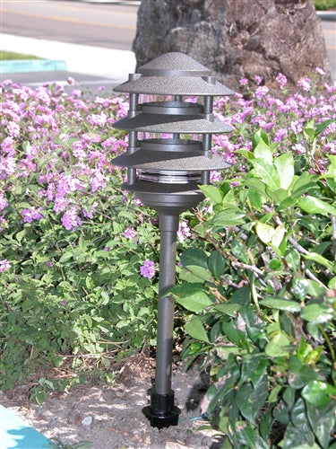 Focus Industries AL-03-4T103LED3CAM 12V 3W Omni LED Cast Aluminum 10" 4 Tier Pagoda Hat Area Light with 3" Base, Camel Tone Finish