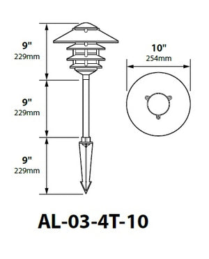 Focus Industries AL-03-4T103LED3CPR 12V 3W Omni LED Cast Aluminum 10" 4 Tier Pagoda Hat Area Light with 3" Base, Chrome Powder Finish