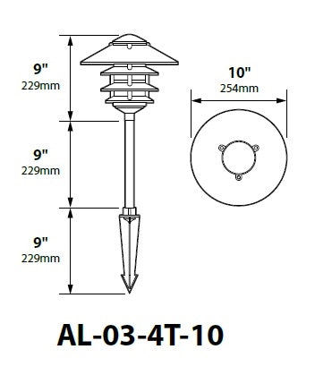 Focus Industries AL-03-4T10LED3BLT 12V 3W Omni LED Cast Aluminum 10" 4 Tier Pagoda Hat Area Light, Black Texture Finish
