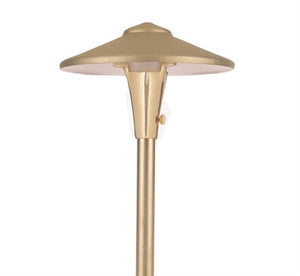 Focus Industries AL-04-AHFLED324SBAV 12V 3W Omni LED Cast Brass 7.5" China Hat Area Light with Adjustable Hub and 24" Finial, Brass Acid Verde Finish