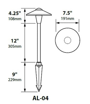 Focus Industries AL-04-LED3WIR 12V 3W Omni LED Cast Aluminum 7.5" China Hat Area Light, Weathered Iron Finish