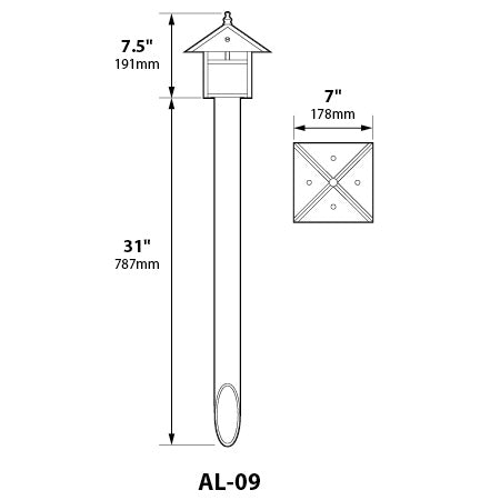 Focus Industries 12V 3W Omni LED Solid Brass Lantern Area Light with ABS Post, Rust Finish
