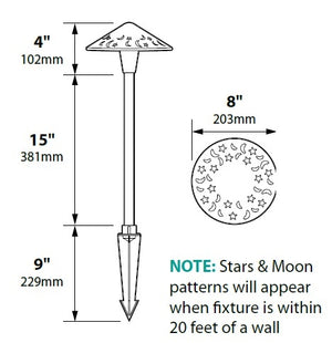 Focus Industries AL16AHL12BAV 12V 3W Omni LED 8" Cast Brass Stars and Moons Area Light with Adjustable Hub, Brass Acid Verde Finish