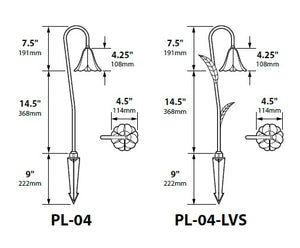Focus Industries PL04LVSL12RBV 12V 3W Omni LED 4.5" Cast Aluminum Tulip Hat Path Light with 2" Stem Leaves, Rubbed Verde Finish