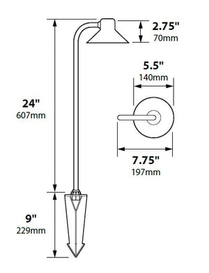 Focus Industries PL16L12CAR 12V 3W Omni LED 5.5" Spun Copper Bell Path Light with Copper Side Mount, Copper Acid Rust Finish