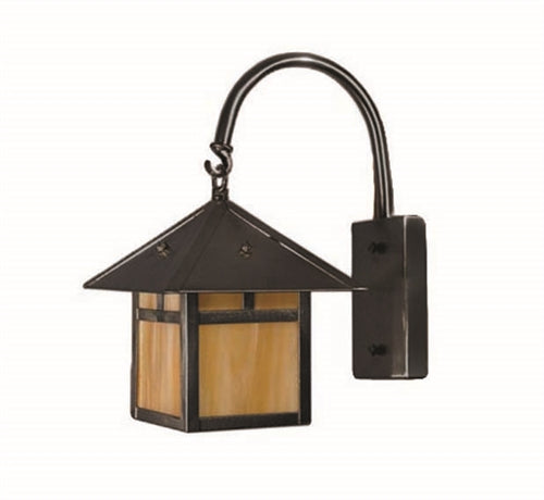 Focus Industries SL-13-LED3ICEBAR 3W OMNI LED Brass, Wall Mount Lantern, with Arm, Cracked Ice Glass, Brass Acid Rust Finish