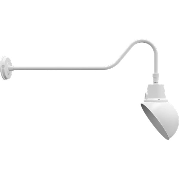 RAB GN2FADW 25/20/15W Gooseneck Field Adjustable Style 2, Selectable Color Temperature 2700/3000/3500/4000/5000K, 10" Angled Dome Frosted Lens, White