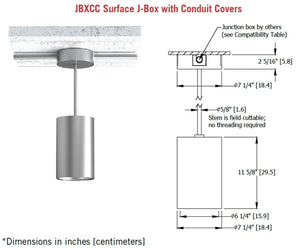 Gotham EVO6PC 30/15 MD MVOLT GZ10 JBXCC PCAN S4 BR DBL 6" LED Pendant Stem Round Cylinder, 3000K, 1500 Lumens, Medium Distribution, 120-277V, 0-10V Dims to 10%, Integral Driver, Surface J-box, 5 Degrees Stem Canopy, 4' 5/8" Stem, Matte Black