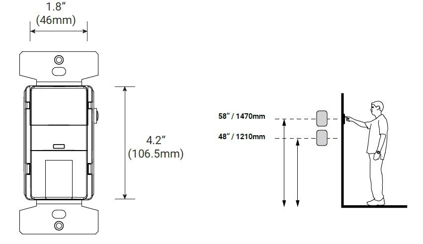 Greengate OSW-P-1001-MV-B Single Level Wall Switch Sensor (Ground Required), 180 Degree and 1000 Sq Ft Coverage, 120-277V, Black
