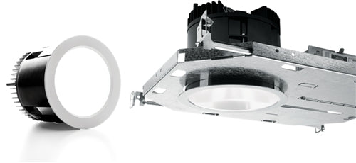 H.E. Williams 4DR-TL-L15/830-EM/10W/RTS-DIM1-UNV-OW-OF-CS-N-F1 4.5" LED Downlight, 1500 Lumens, 80 CRI, 3000K, 10W Emergency Battery Pack, 0-10V 1% Dim, 120-277V, Open Reflector, Wide Dist, 1/2" Standard Flange, Clear Semi-Specular Anodize, Open Pan Mount