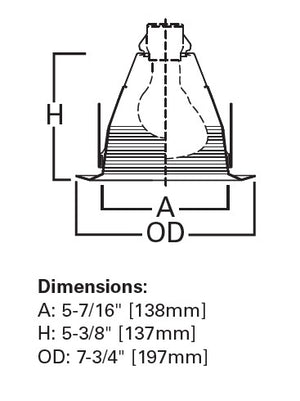 Halo Recessed 6125WB 6" Line Voltage Incandescent Full Cone Baffle, Self Flange, White Baffle, White Trim