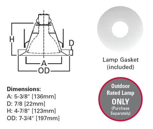 Halo Recessed 6145WH 6" Line Voltage Open Wet Location, Shallow Reflector, Self-flange, White Shallow Reflector